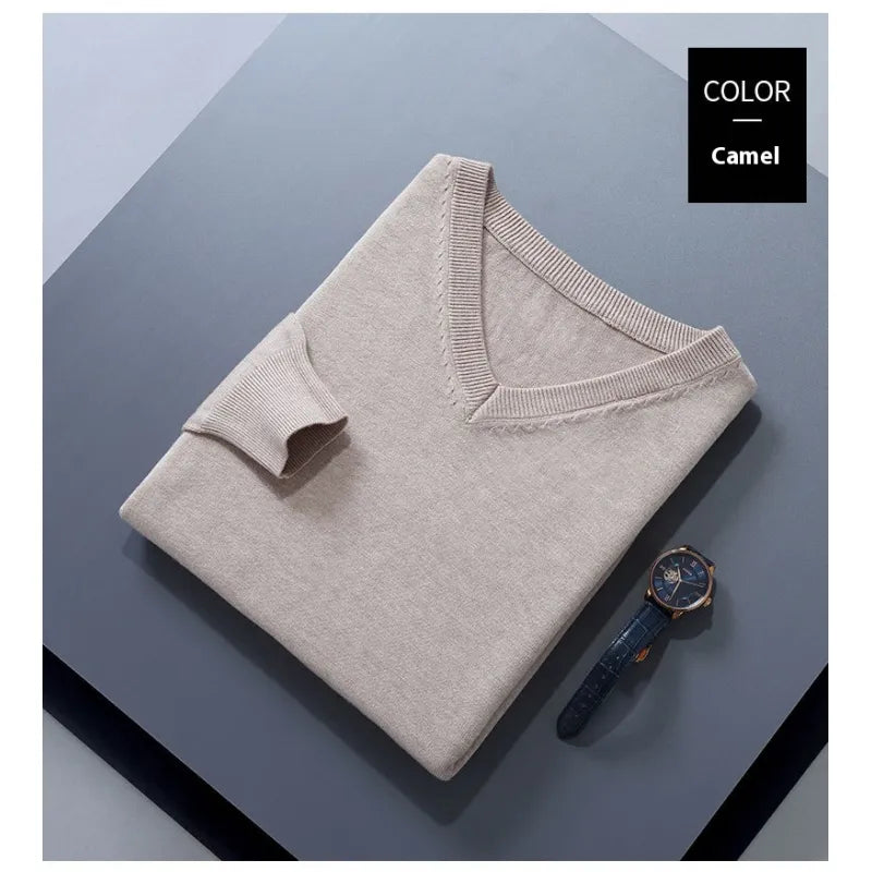 Men's V-Neck Loose Solid Color Knitted Sweater