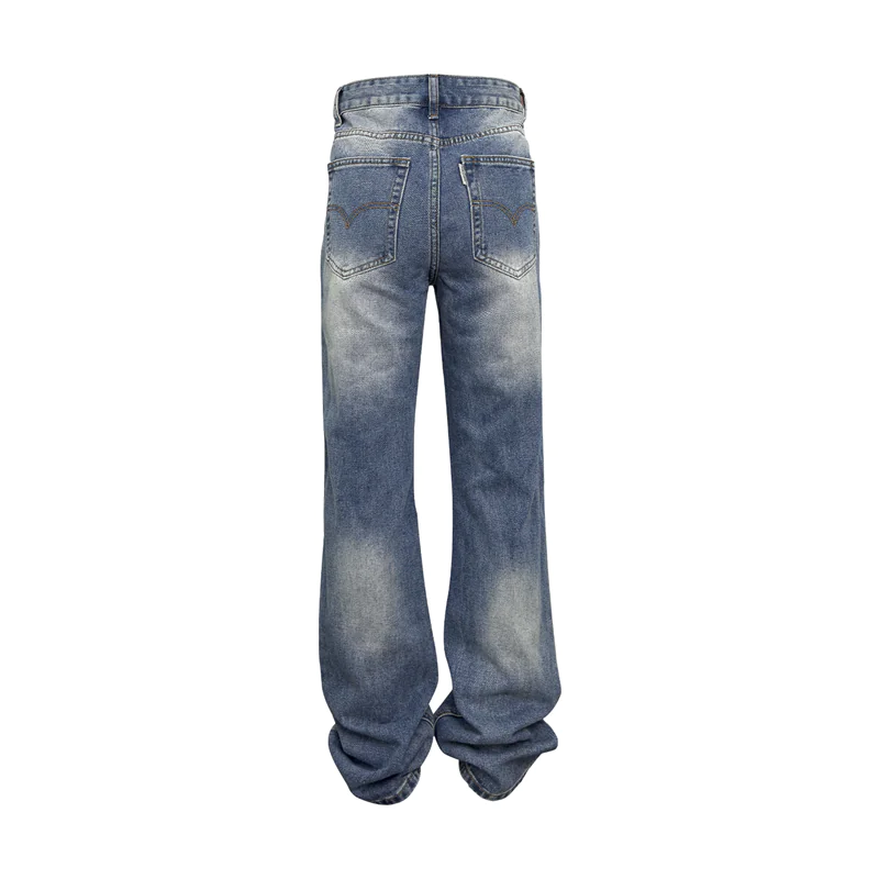 Dark Blue Washed High Street Flared Jeans