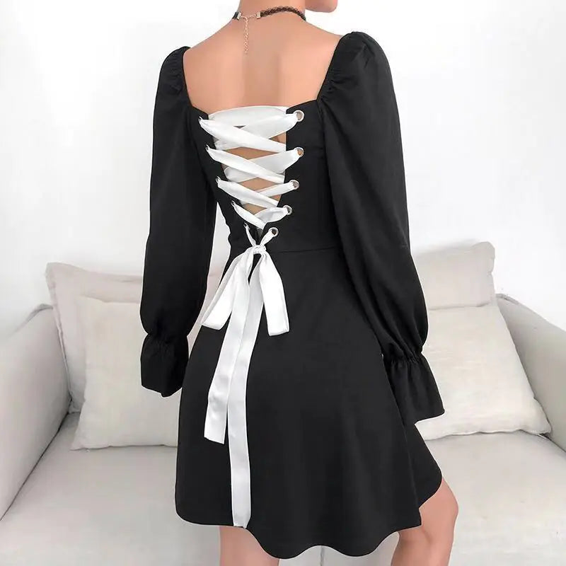 Solid Color Long Sleeve Dress with Off-Shoulder Design