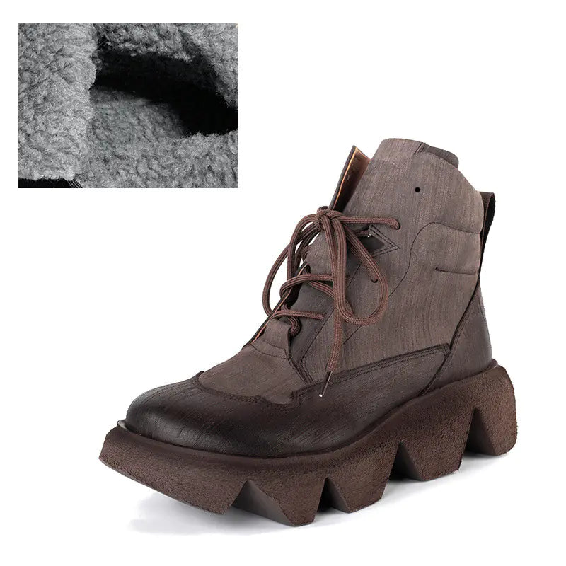 First Layer Cowhide Ankle Platform Boots