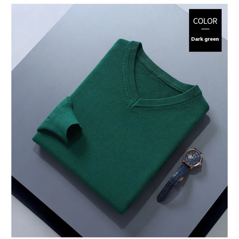 Men's V-Neck Loose Solid Color Knitted Sweater
