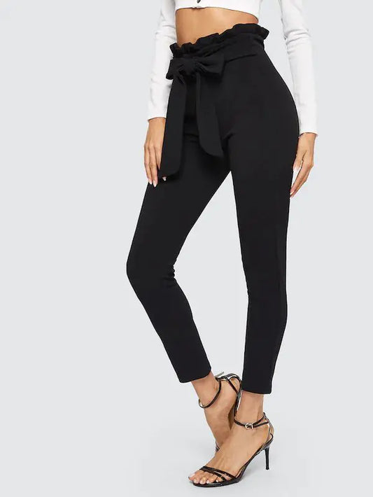 New Autumn 3/4 Length Pants with Ruffle Belt
