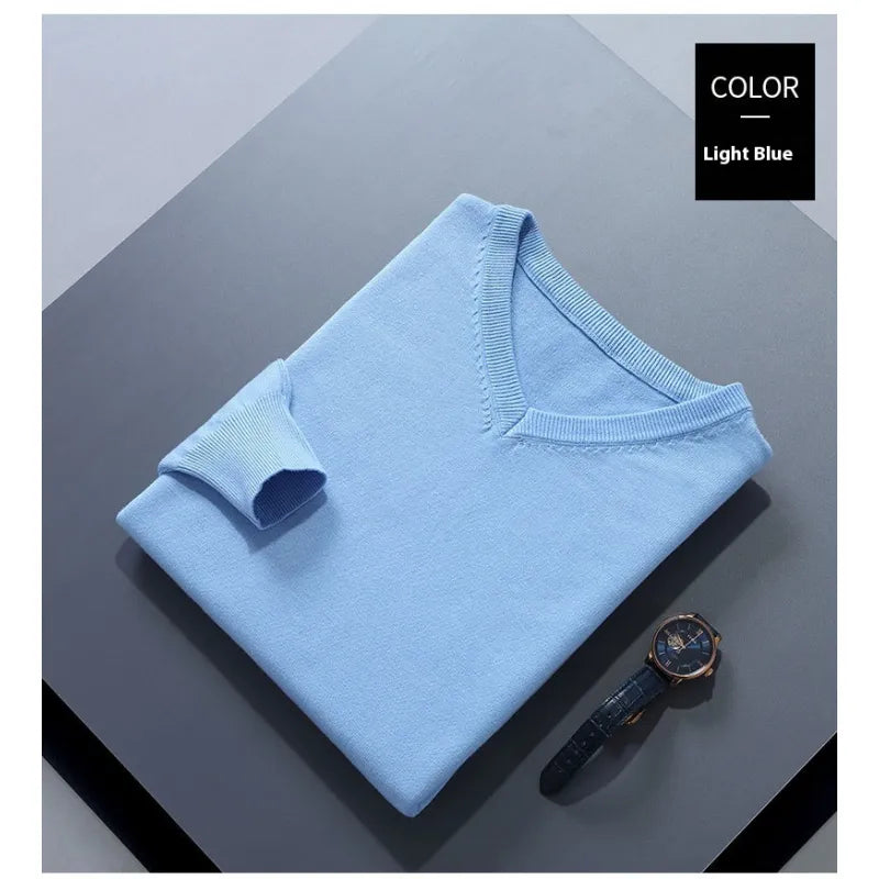 Men's V-Neck Loose Solid Color Knitted Sweater