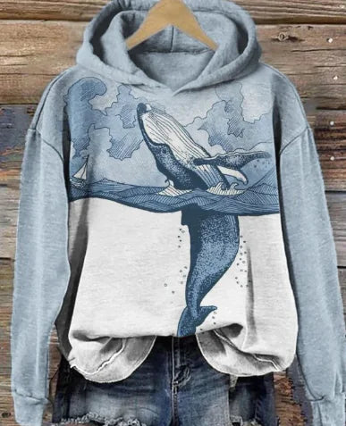 Hooded Sweatshirt Coat with Loose Draping Effect