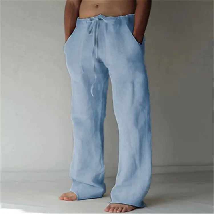 Men's Casual Loose Fit Cotton Linen Drawstring Pants