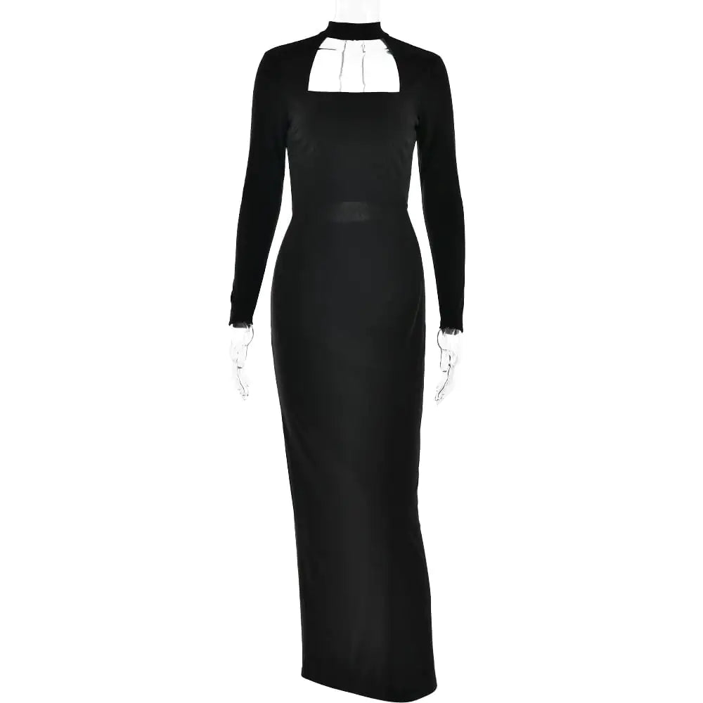Backless Rhinestone Long Sleeve Slit Dress