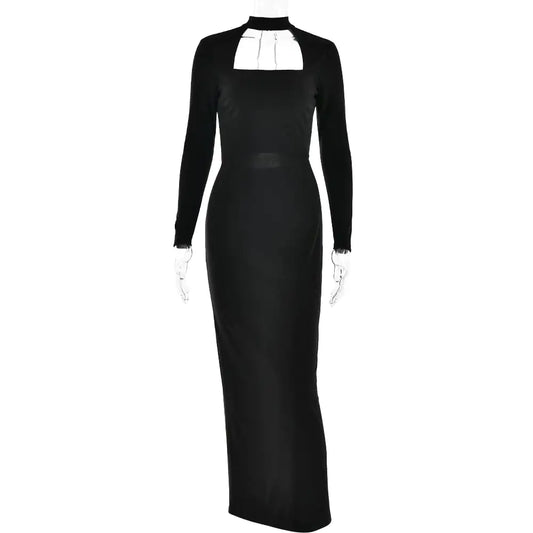 Backless Rhinestone Long Sleeve Slit Dress