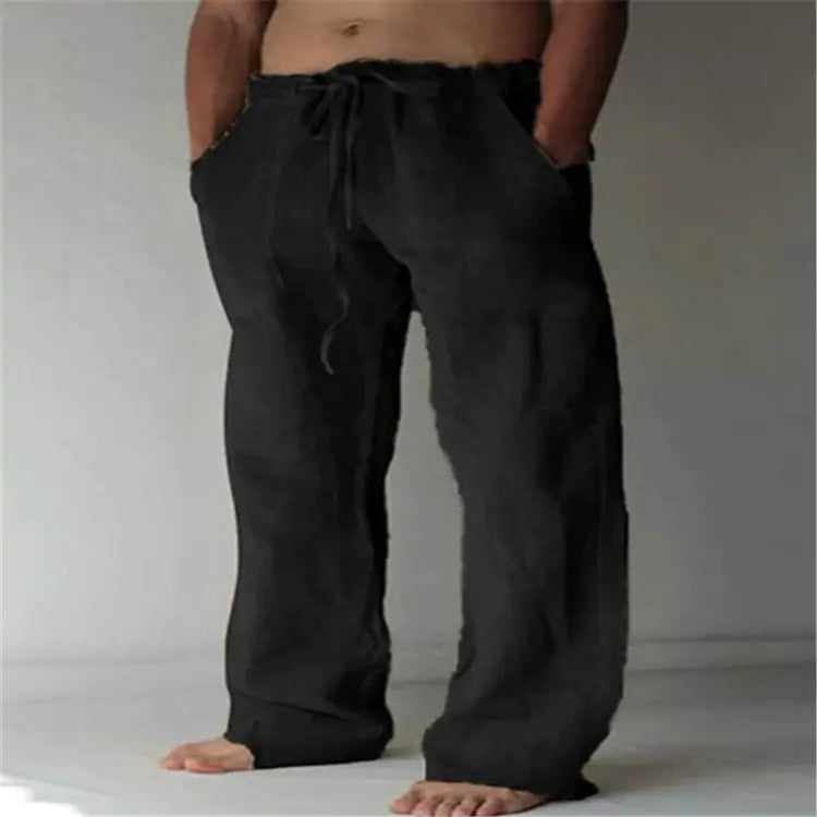 Men's Casual Loose Fit Cotton Linen Drawstring Pants