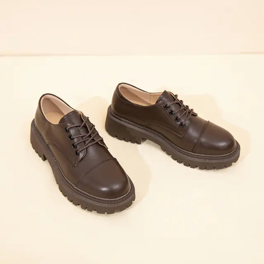 Elegant Thick Heel Lace-Up British Style Women's Shoes