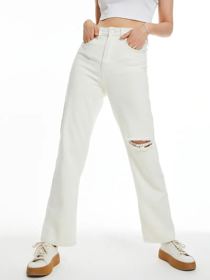 Y2K Style Women's Ripped High Waist Straight Jeans