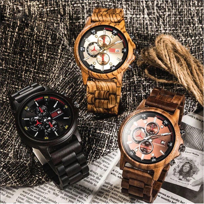 Wooden Quartz Watch for Men with Multifunctional Features