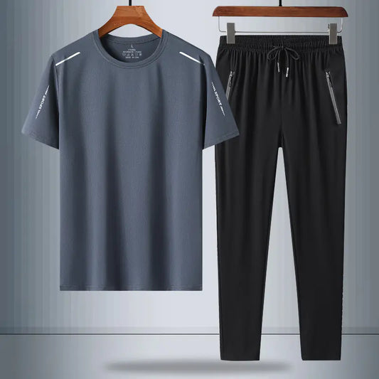Men's Summer Ice Silk Quick-Dry T-Shirt & Trousers Set
