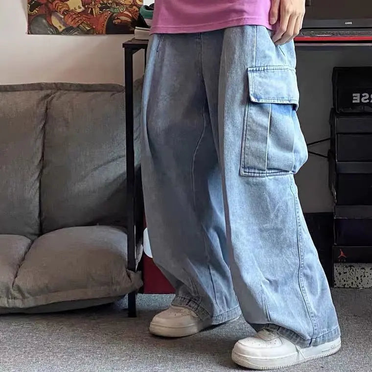 Vintage Washed Loose Wide Leg Jeans for Men