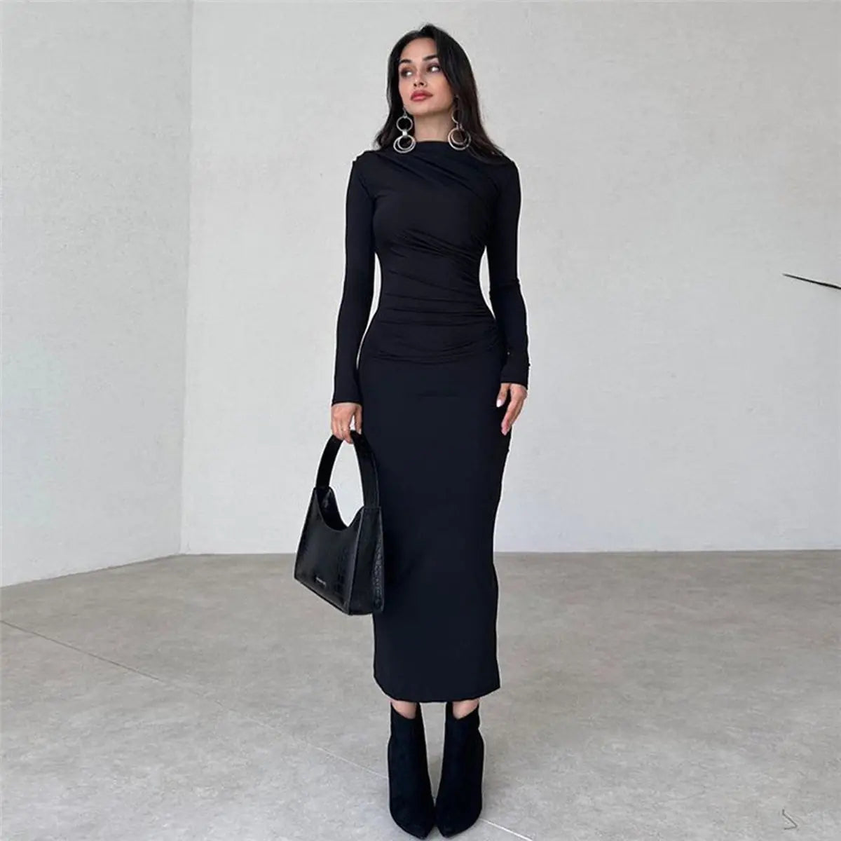 Slim-fit High-grade Pure Color Long Sheath Dress