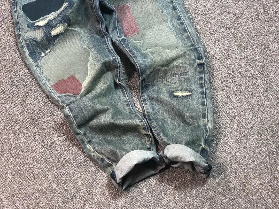 Vintage American Style Men's Distressed Denim Jeans