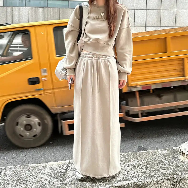 Thickened Fleece-lined Stripe Slim-fit Mid-length Dress