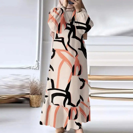 Vintage Maxi Dress for Muslim Women with Ruffles Hem