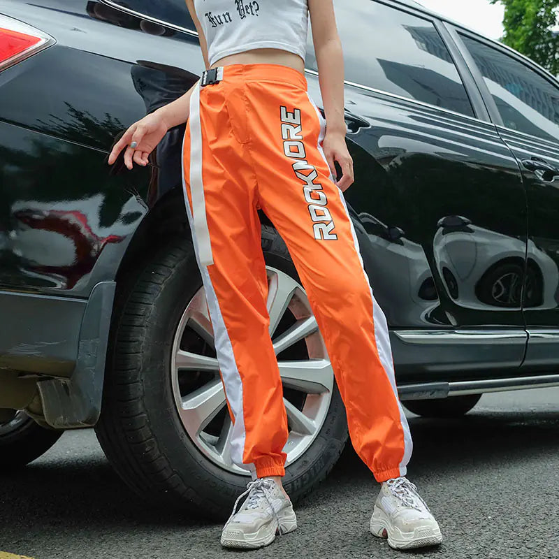 Casual Patchwork Pencil Pants with Belt Buckle