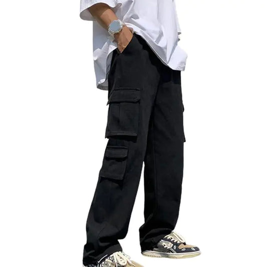 Men's Loose Straight Multi-Pocket Drawstring Work Pants