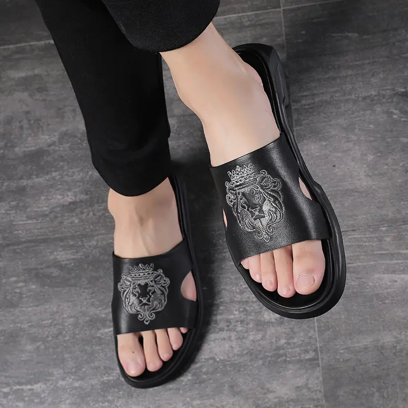 Cowhide Leather Flip-Flop Summer Beach Sandals