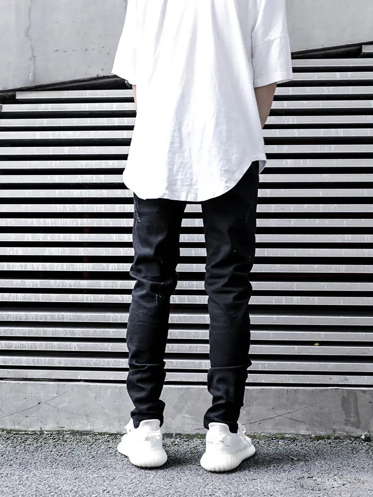 Men's Ripped Black Skinny Jeans with Stretch Fit