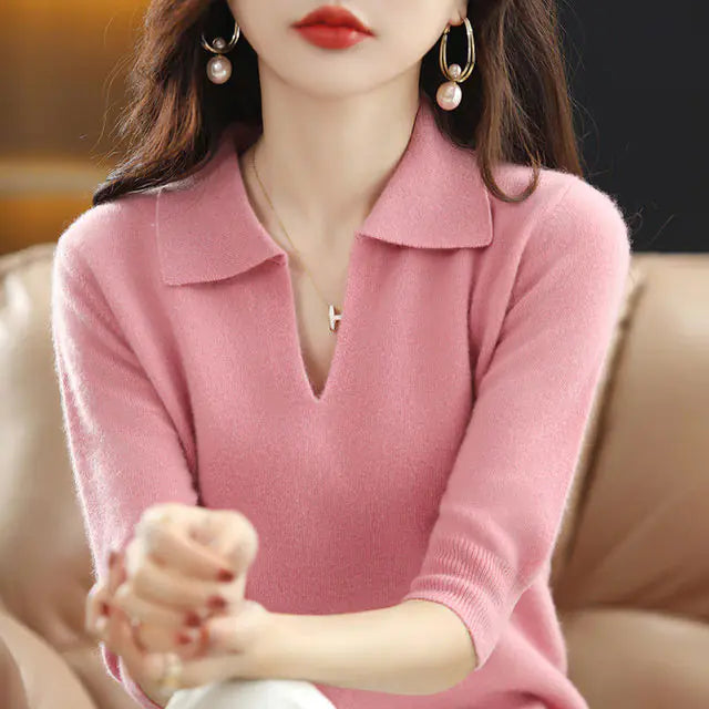 Women's V-Neck Solid Color Loose Sweater