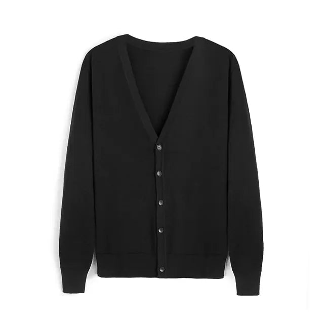 Men's V-Neck Knitted Cardigan in Solid Color
