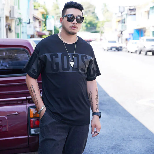 Plus Size Black Graphic Short Sleeve T-Shirt for Men