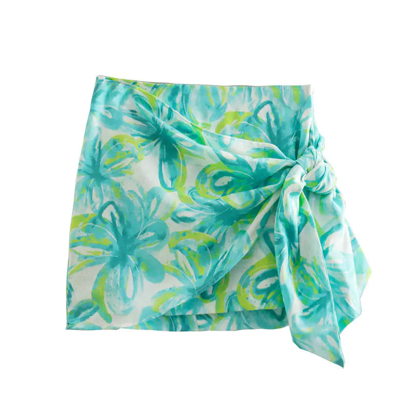 Tropical Style High-Waisted Mini Skirt for Spring