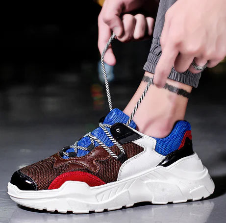 Men's Thick Sole Colorful Casual Sneakers, Breathable Design