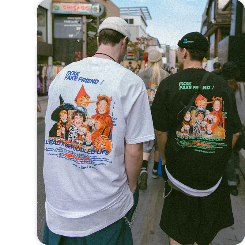Retro Cartoon Print Loose Fit Short Sleeve T-Shirt