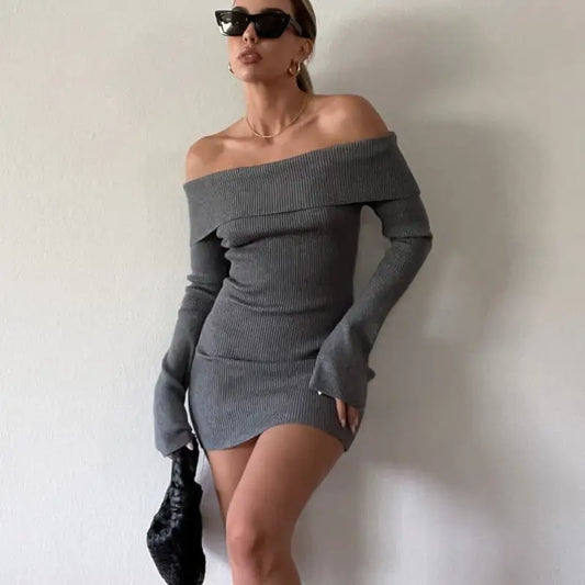 One-Shoulder Long-Sleeve Slim Fit Dress