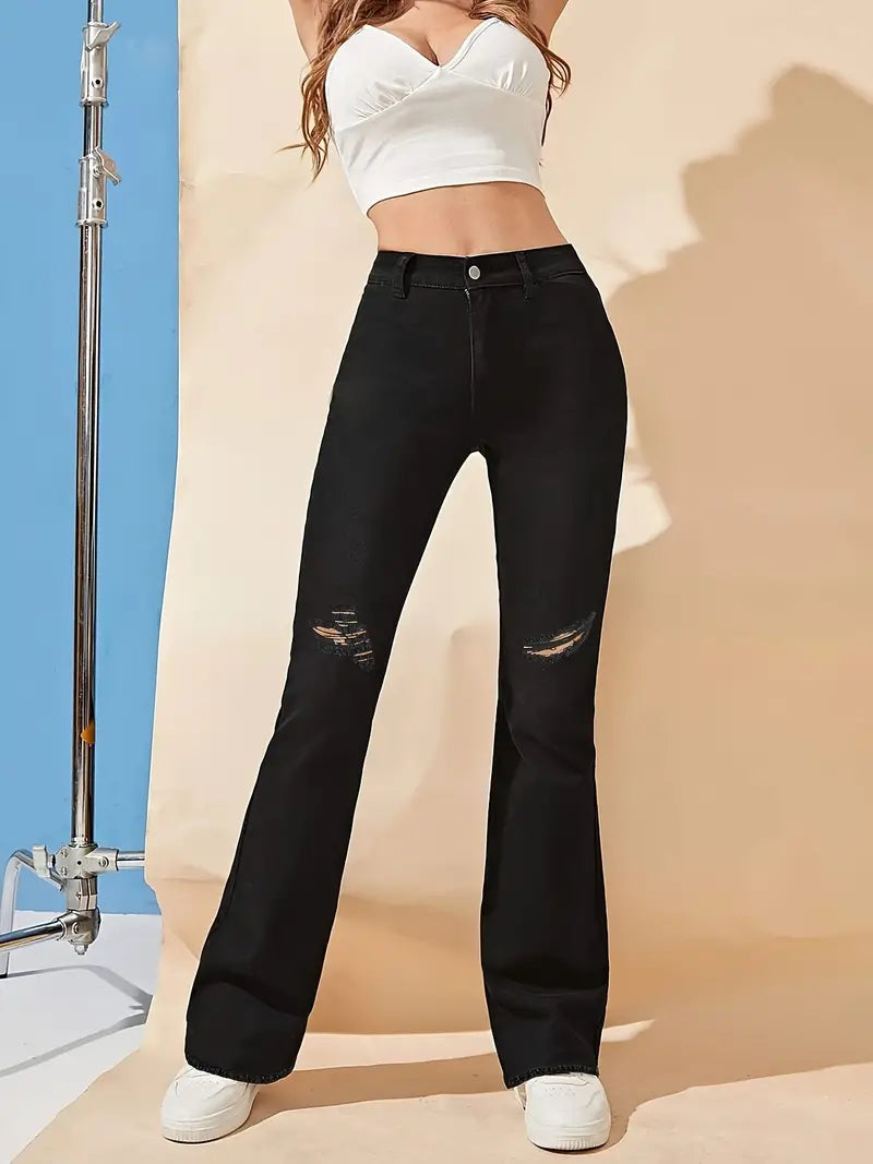 Black Ripped Flared Jeans