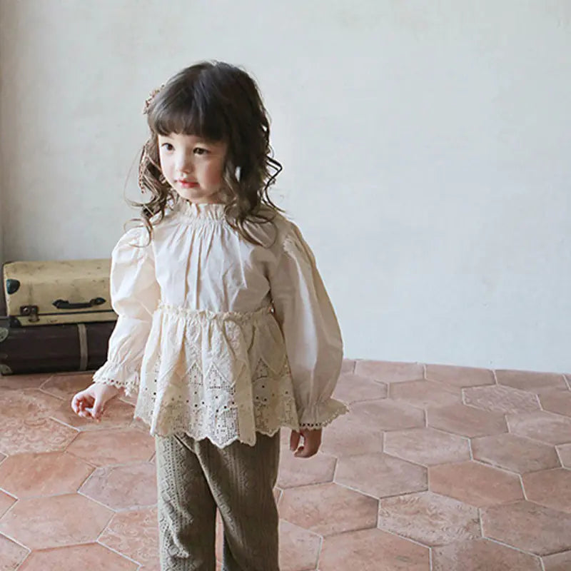 Hollow Flower Lady Shirt with Trumpet Sleeves