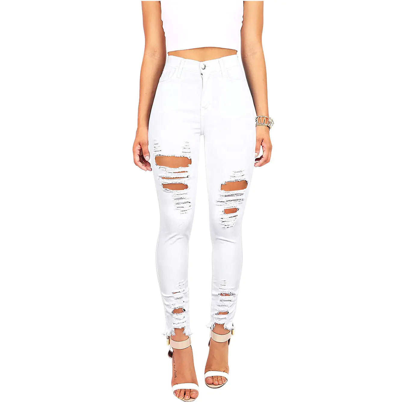 Black Skinny Jeans with Ripped Holes and Distressed Fit