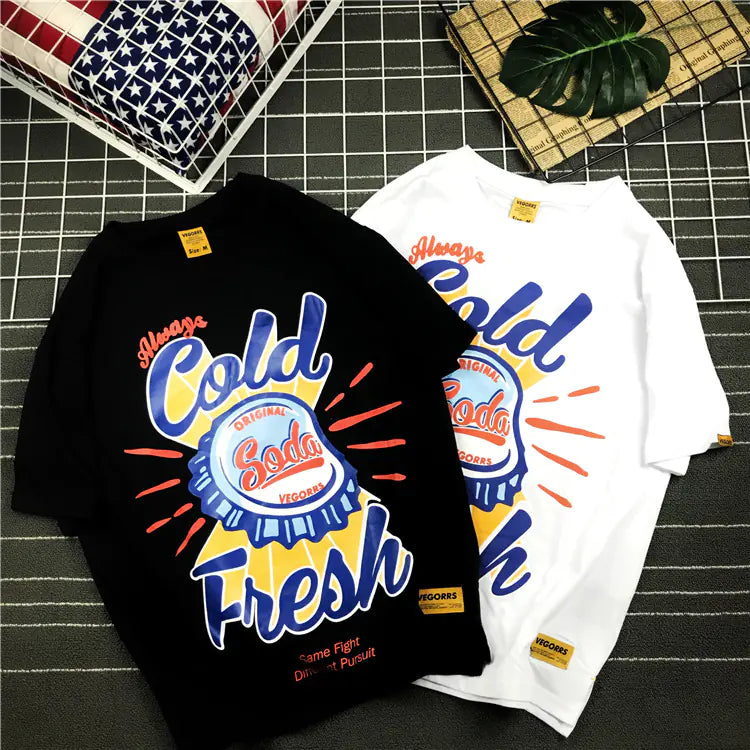 Printed Short Sleeve Streetwear Couple Tee - Gold