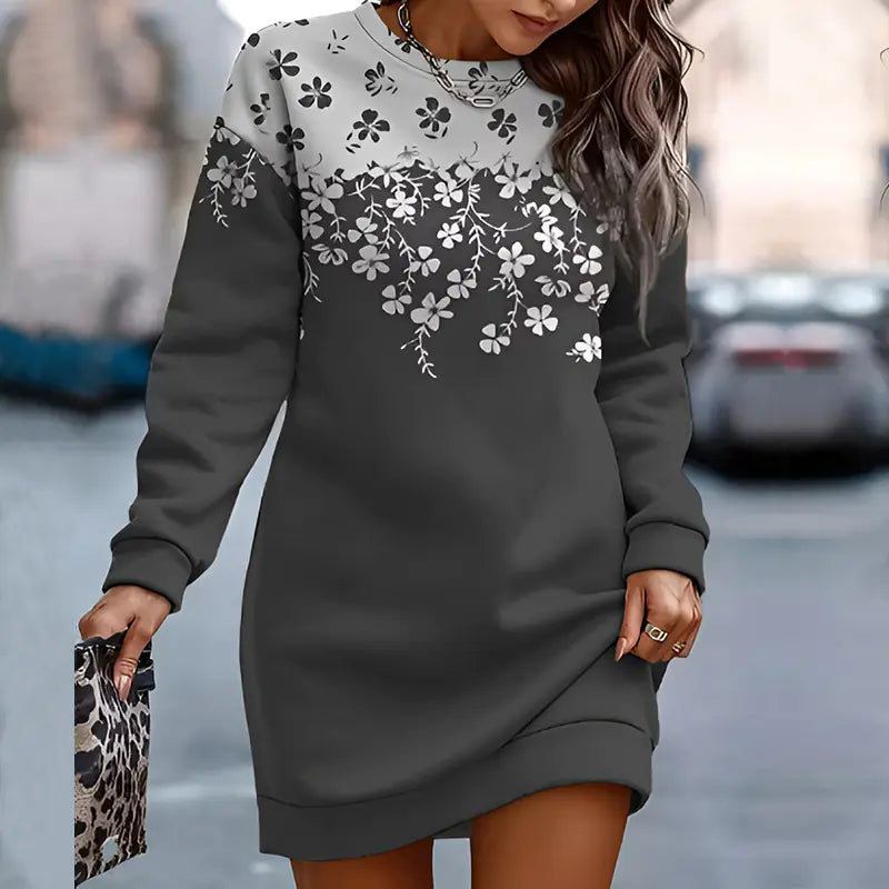 Printed Loose Crew Neck Sweater for Women
