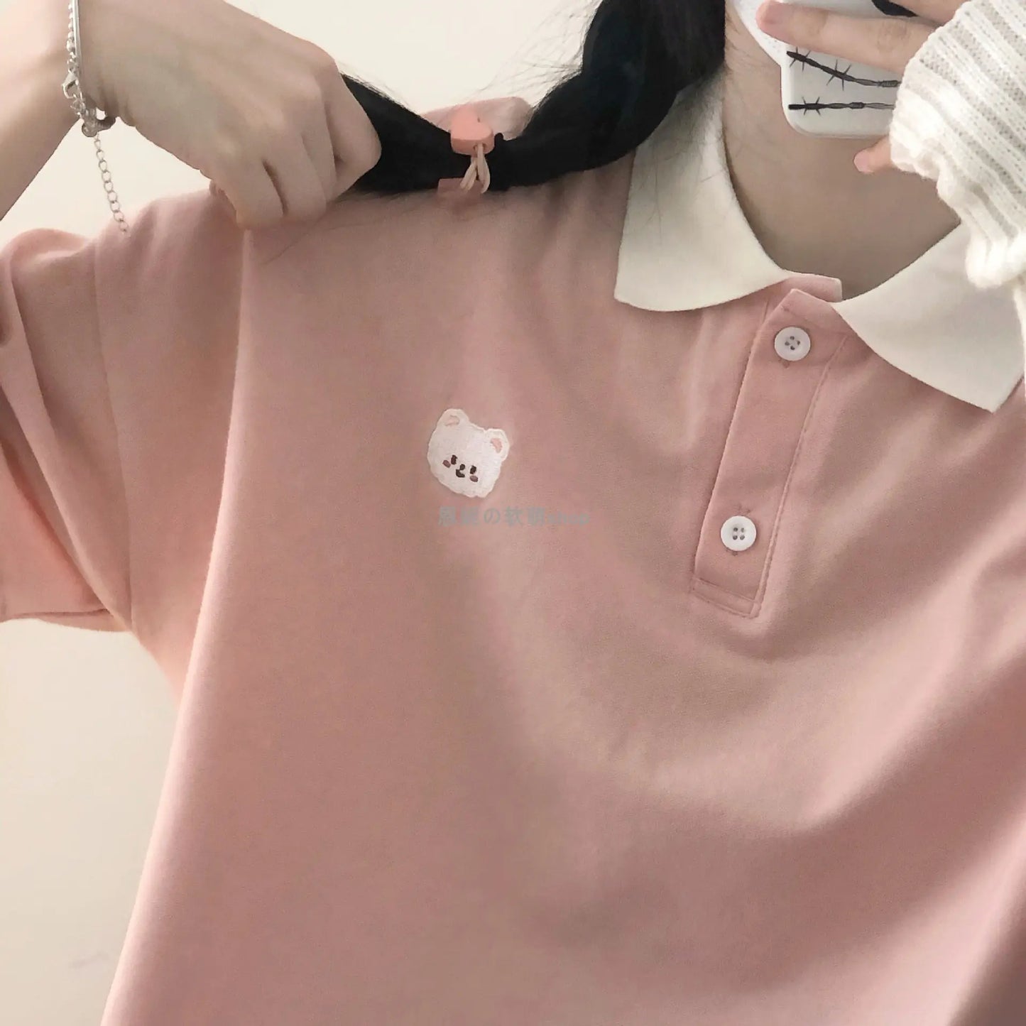 Casual Loose Short Sleeve Cartoon Bear Print Shirt