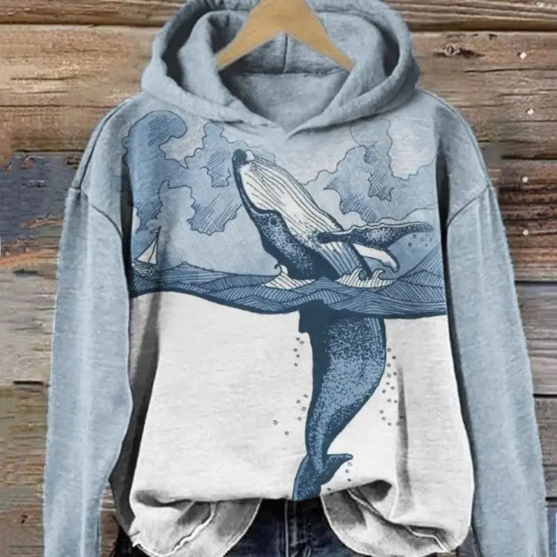 Hooded Sweatshirt Coat with Loose Draping Effect