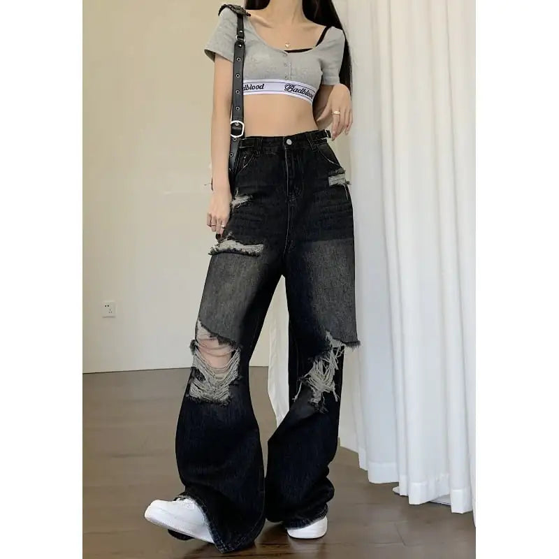 Black Ripped High Street Jeans