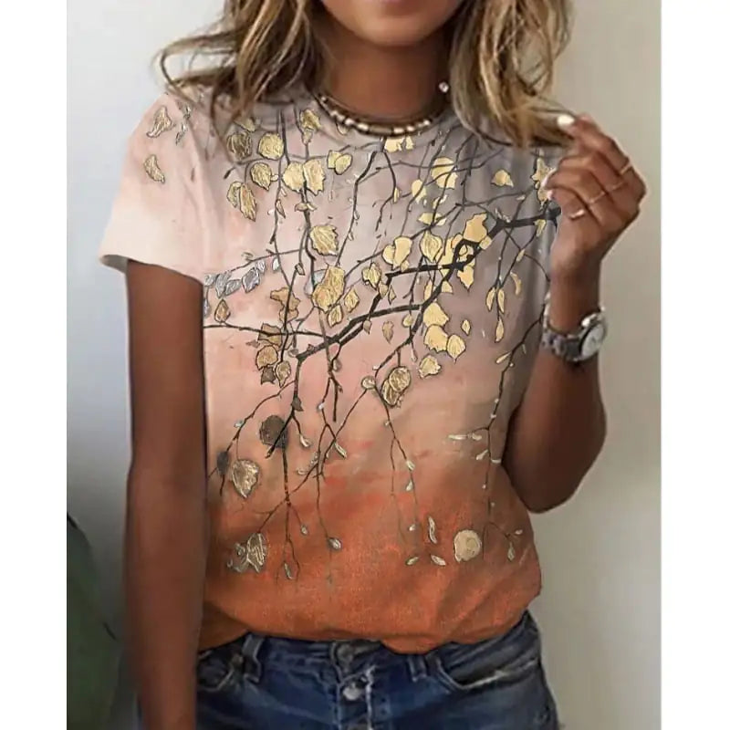 Women's Floral 3D Digital Print Short Sleeve T-Shirt