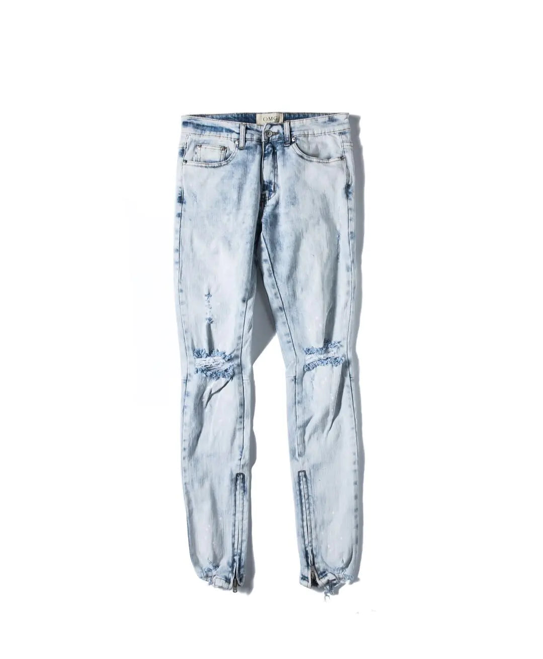 Distressed Slim Fit Zipper Jeans