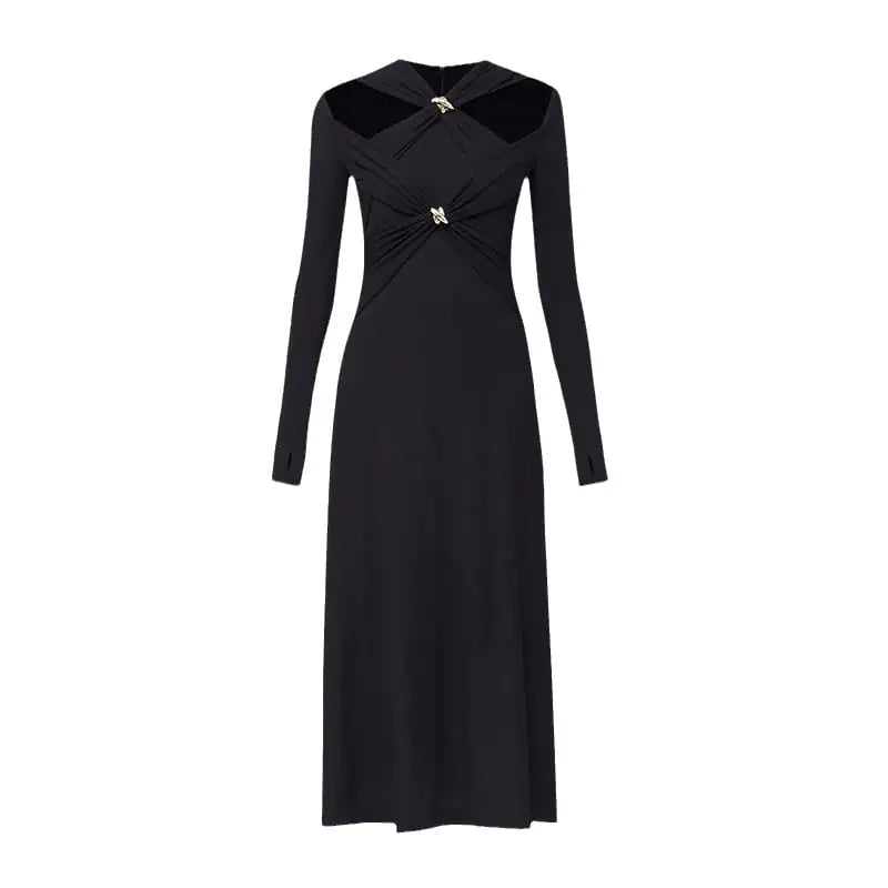 Off-the-Shoulder Knitted Slimming Dress with Buckle