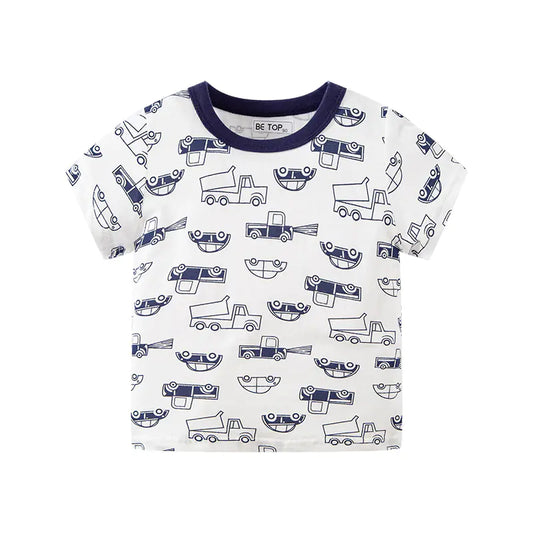 Full Print Children's Short Sleeve Baby Car Shirt
