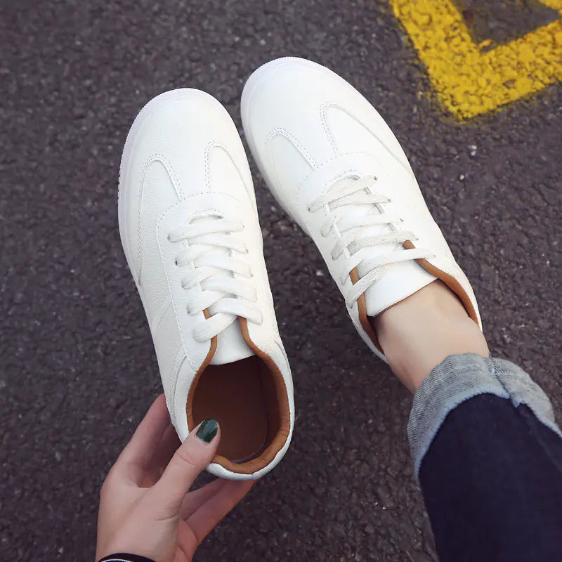 Thick Sole White Sneakers, Korean Style Lace-Up Shoes