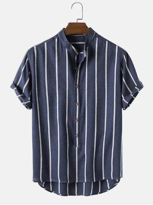 Men's Striped Short Sleeve Collar Shirt - Stylish Design
