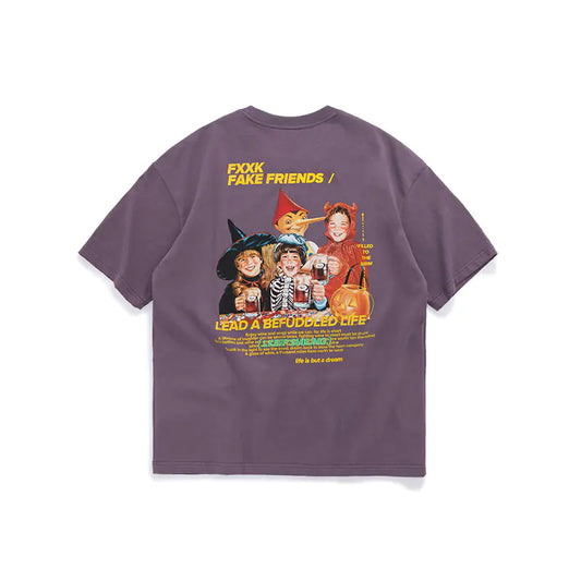 Retro Cartoon Print Loose Fit Short Sleeve T-Shirt