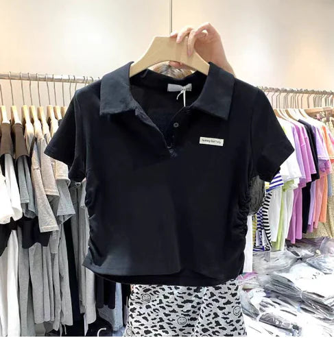 Short Cropped Polo Letter Print T-Shirt