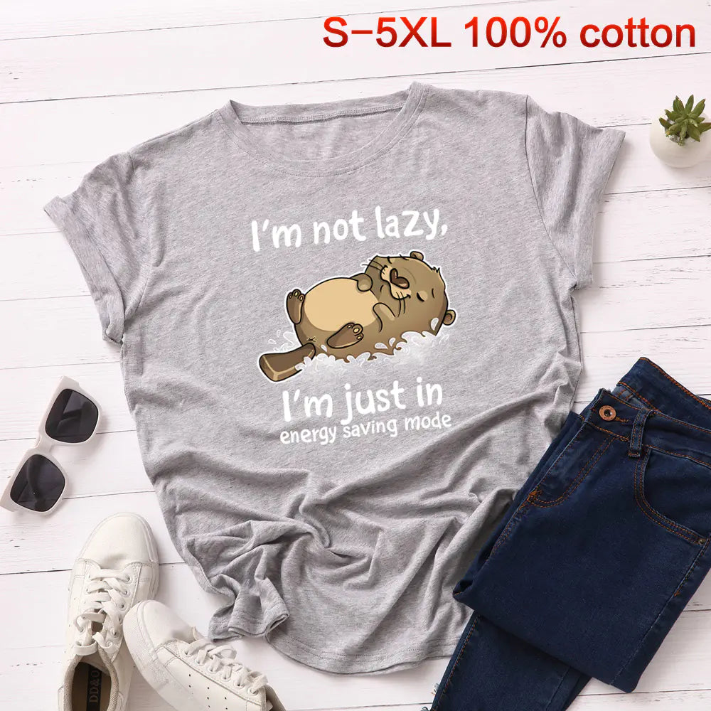 Summer Loose Fit Cat Print Short Sleeve T-Shirt