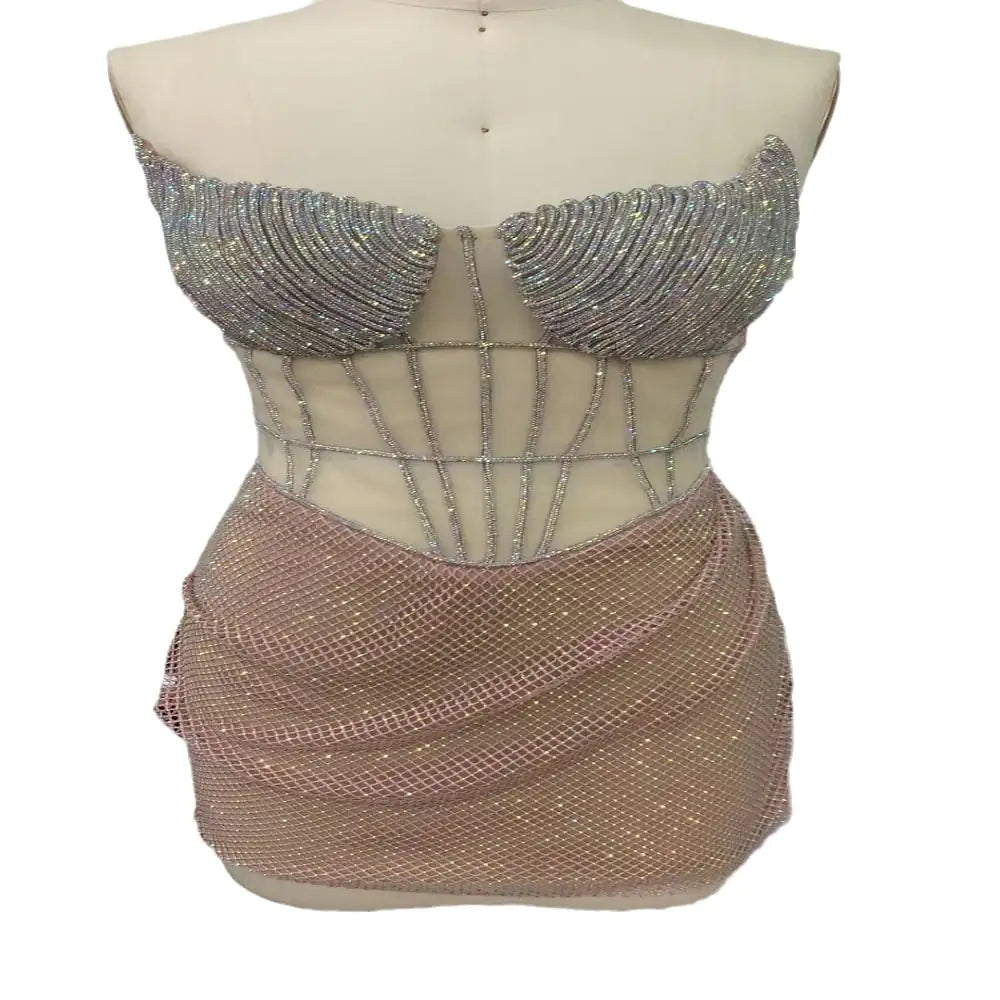 Diamond Tube Top Fishbone Slimming Mini Dress